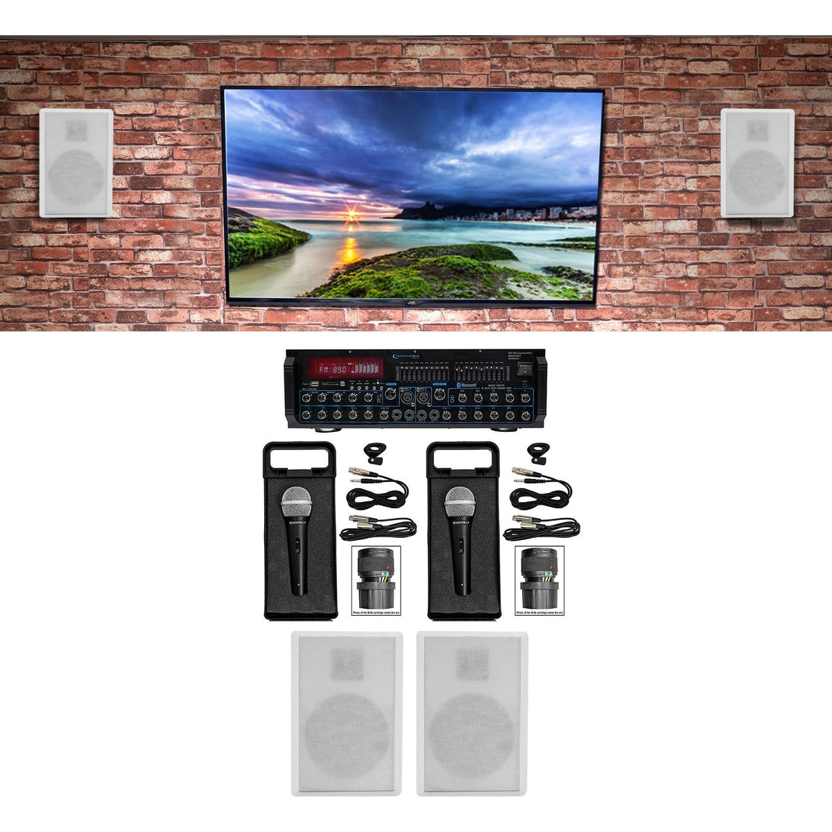 MM2000BT Bluetooth Karaoke Machine System + (4) 5.25" White Speakers