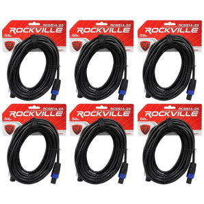 6 Rockville RCSS1425 25' 14 AWG 100% Copper Speakon to Speakon Pro Speaker Cable
