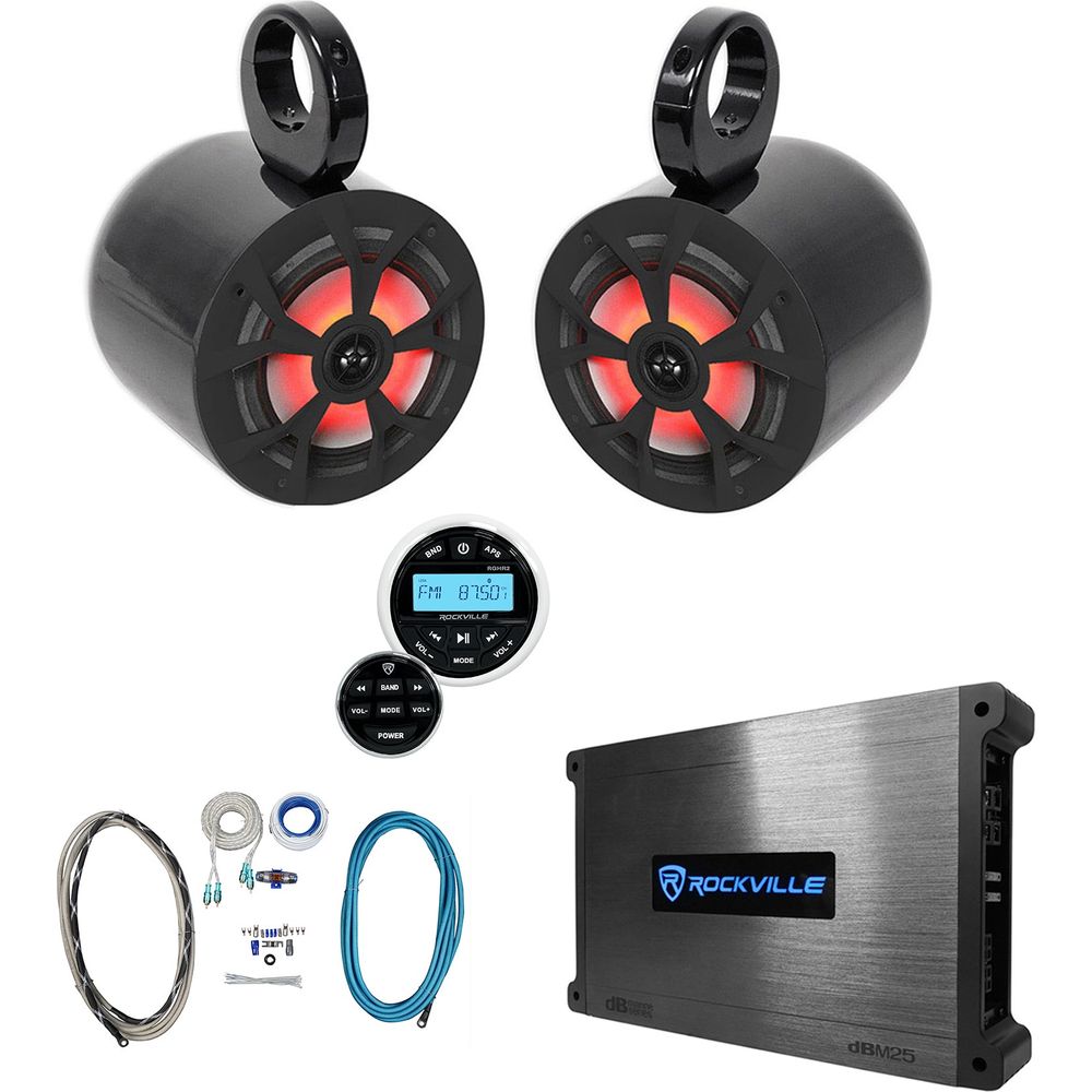 (2) 6.5" 700w Marine Wakeboard LED Speakers+Receiver+Amplifier+Amp Kit
