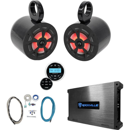 (2) 6.5" 700w Marine Wakeboard LED Speakers+Receiver+Amplifier+Amp Kit