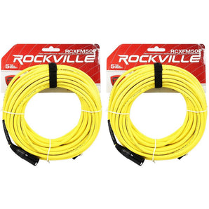 2 Rockville RCXFM50P-Y Yellow 50' Female to Male REAN XLR Mic Cable 100% Copper