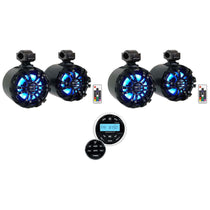 4 WB65KLED 6.5" LED Black Marine Wakeboard Swivel Tower Speakers+Radio