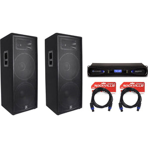 (2) JBL JRX225 Dual 15" 4000 Watt DJ/PA Speakers Monitors+Crown Amplifier+Cables