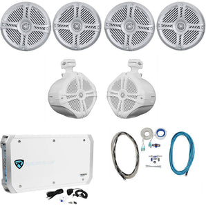 4) Rockville RMSTS65S 6.5" 1600w Marine Boat Speakers+8" Wakeboards+Amp+Wire Kit