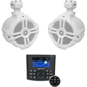 Rockville RGHR45 4 Zone Marine Receiver w/Bluetooth+2) 6.5" White Tower Speakers