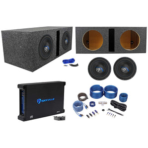 2) Rockville K5 W10K5S4 10" 1200w Subwoofers+Vented Sub Box+Mono Amplifier+Wires