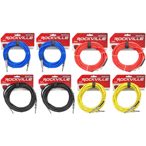 8 Rockville 20'  1/4" TS-1/4'' TS Guitar/Instrument Cable (4 Colors x2 of each)