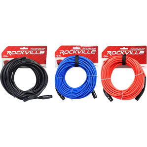 3 Rockville 50' Female to Male REAN XLR Mic Cable 100% Copper (3 Colors)