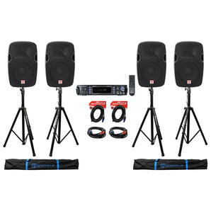Man Cave Audio System w/(4) 12” 12000w Speakers+Stands+2-Ch. Bluetooth Amplifier