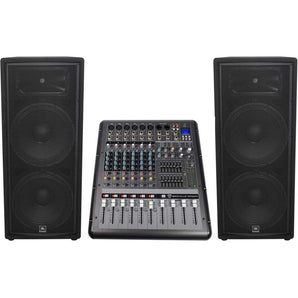 JBL JRX225 Dual 15" 4000w DJ/PA Speakers+Powered 8-Channel Mixer w/USB/Effects