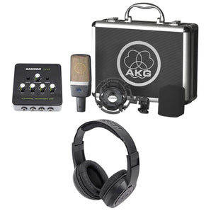 AKG C214 Condenser Microphone Recording Mic+Samson Headphones+Amplifier+Shield