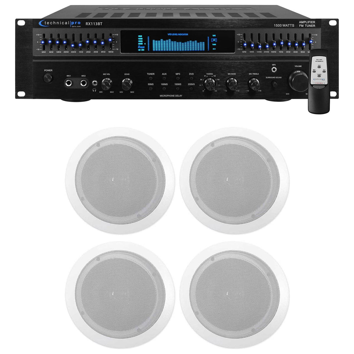 RX113 Home Theater Amplifier Receiver + (4) 6.5" Ceiling Speakers