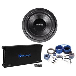 Rockville Destroyer 15D1 15" Competition Car Subwoofer+Mono Amplifier+Amp Kit