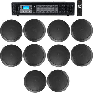 6-Zone Home Audio System+10) Black Ceiling Speakers Bedroom/Living Room/Bathroom