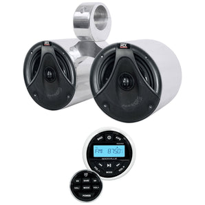 MTX Dual 6.5" Silver Marine Boat Wakeboard Tower Speakers+Bluetooth Receiver
