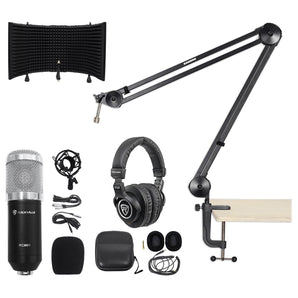 Rockville Studio Microphone+Boom Arm+Desk Clamp+Shock Mount+Headphones+Shield