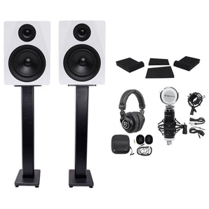 (2) Rockville DPM5W 5.25" 300w Dual Studio Monitors+36" Stands+Headphones+Mic