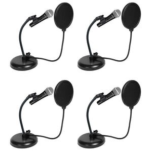 4) Rockville Microphones+Gooseneck Stands+Pop Filters 4 Recording,Studio,Podcast
