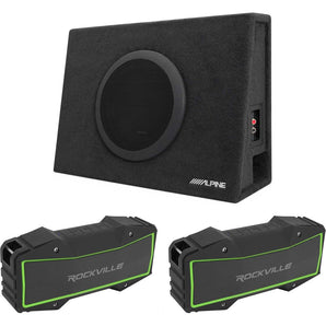 ALPINE SBT-S10V 10" Ported Car/Truck Subwoofer+Box+(2) Stereo Bluetooth Speakers