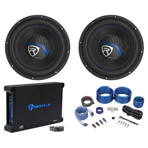 (2) Rockville K5 W10K5S4 10" 1200w 4 Ohm Car Subwoofers+Mono Amplifier+Amp Kit