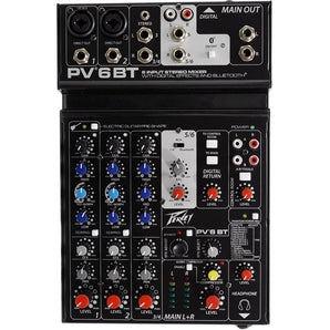 Peavey PV 6BT PV6BT Mixer, 2 Mic In, Bluetooth/USB/Compressor/FX+(2) XLR Cables