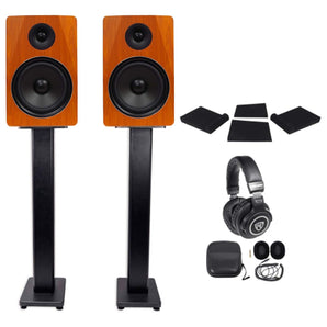 Pair Rockville APM8C 8" 500W Powered Studio Monitors+Stands+Pads+Headphones