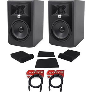 (2) JBL 305P MkII 5" Powered Studio Recording Monitors Speakers+Pads+XLR Cables