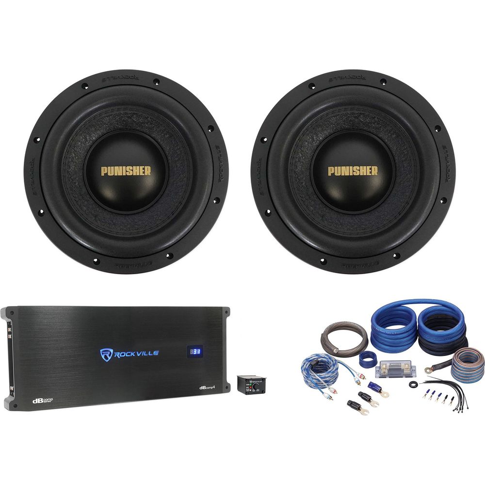 (2) Punisher 10D1 10" 5000W Competition Subwoofers + Mono Amplifier + Wires