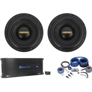 2) Rockville Punisher 10D1 10" 4800w Competition Subwoofers+Mono Amplifier+Wires