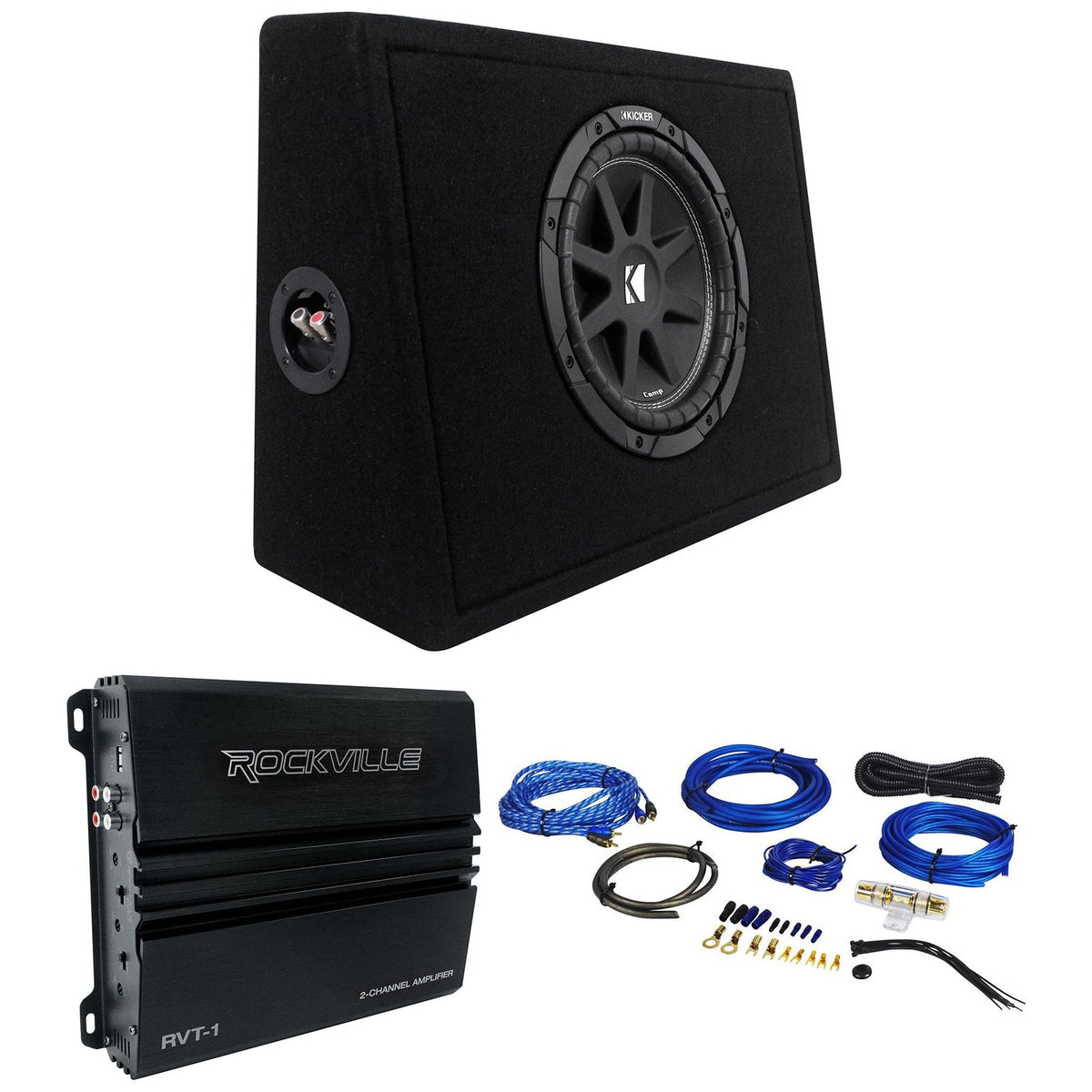 43TC104 Comp 10" Subwoofer in Sub Box Enclosure with Amplifier and Amp Wire Kit