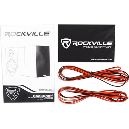 RockShelf 64W White 6.5" Home Bookshelf Speakers+8" Speaker Stands