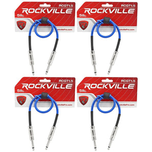 4 Rockville RCGT1.5BL 1.5'  1/4" TS to 1/4'' TS Guitar/Instrument Cable