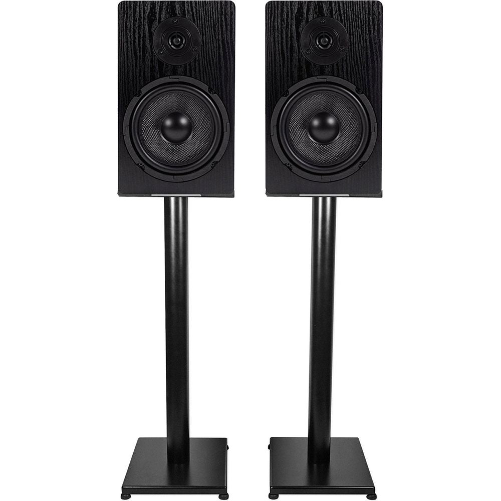 RockShelf 64B Black 6.5" Home Bookshelf Speakers w/29" Stands
