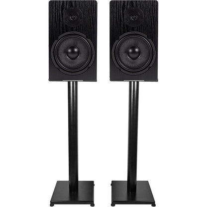 RockShelf 64B Black 6.5" Home Bookshelf Speakers w/29" Stands