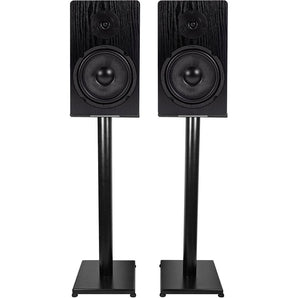 Pair Rockville RockShelf 64B Black 6.5" Home Bookshelf Speakers w/29" Stands
