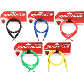 5 Rockville 3' 1/4'' TRS to 1/4'' TRS Cable 100% Copper (5 Colors)