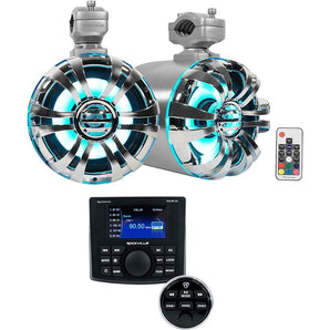 Rockville RGHR-ZA 4 Zone Marine Bluetooth Stereo+(2) 6.5" LED Wakeboard Speakers
