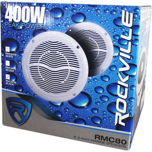 4 Rockville RMC80B 8" 1600w Marine Boat Speakers+8" Wakeboards+6-Ch Amp+Wire Kit