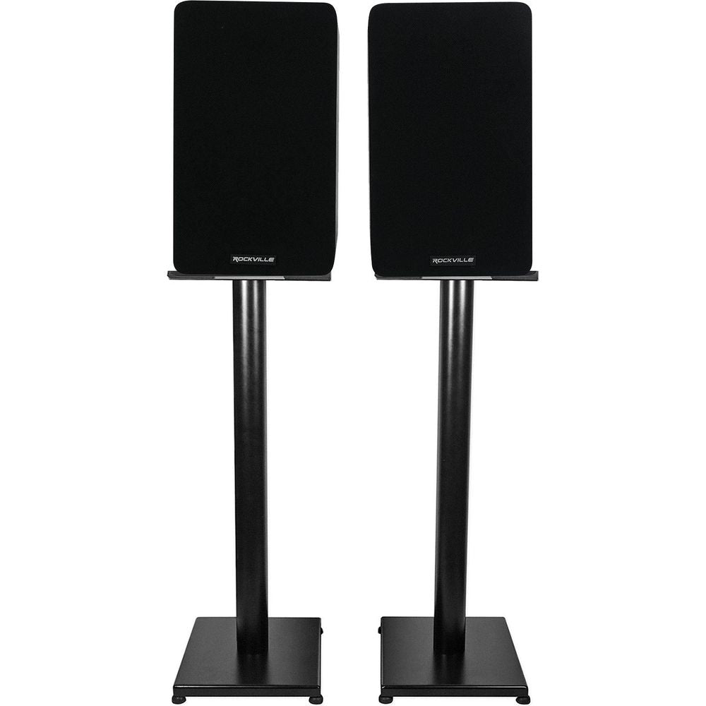 RockShelf 58B Black 5.25" Home Bookshelf Speakers w/29" Stands