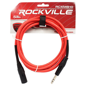 8 Rockville RCXMB10-R Red 10' Male REAN XLR to 1/4'' TRS Balanced Cables