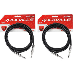 2 Rockville RCGT10B 10'  1/4" TS to 1/4'' TS Guitar/Instrument Cable