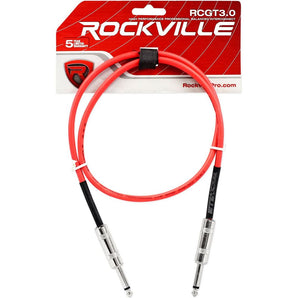 Rockville RCGT3R 3' 1/4'' TS to 1/4'' TS Instrument Cable-Red 100% Copper