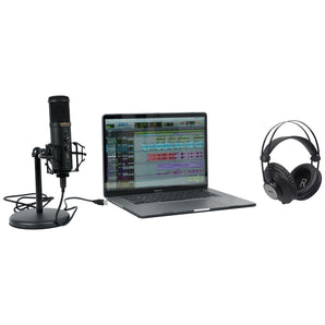 Rockville Solo-Cast Pro USB Microphone Mic w/ Interface+Stand+AKG Headphones