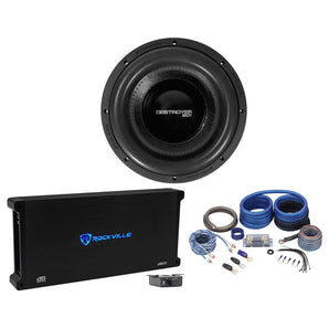 Rockville Destroyer 12D1 12" Competition Car Subwoofer+Mono Amplifier+Amp Kit