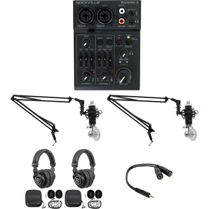 Rockville 2-Person Podcast Podcasting Recording Kit w/RCM Mics+Booms+Headphones