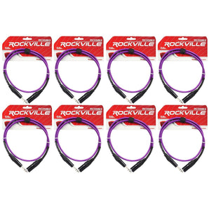 8 Rockville RCXMB3-P Purple 3' Male REAN XLR to 1/4'' TRS Balanced Cables