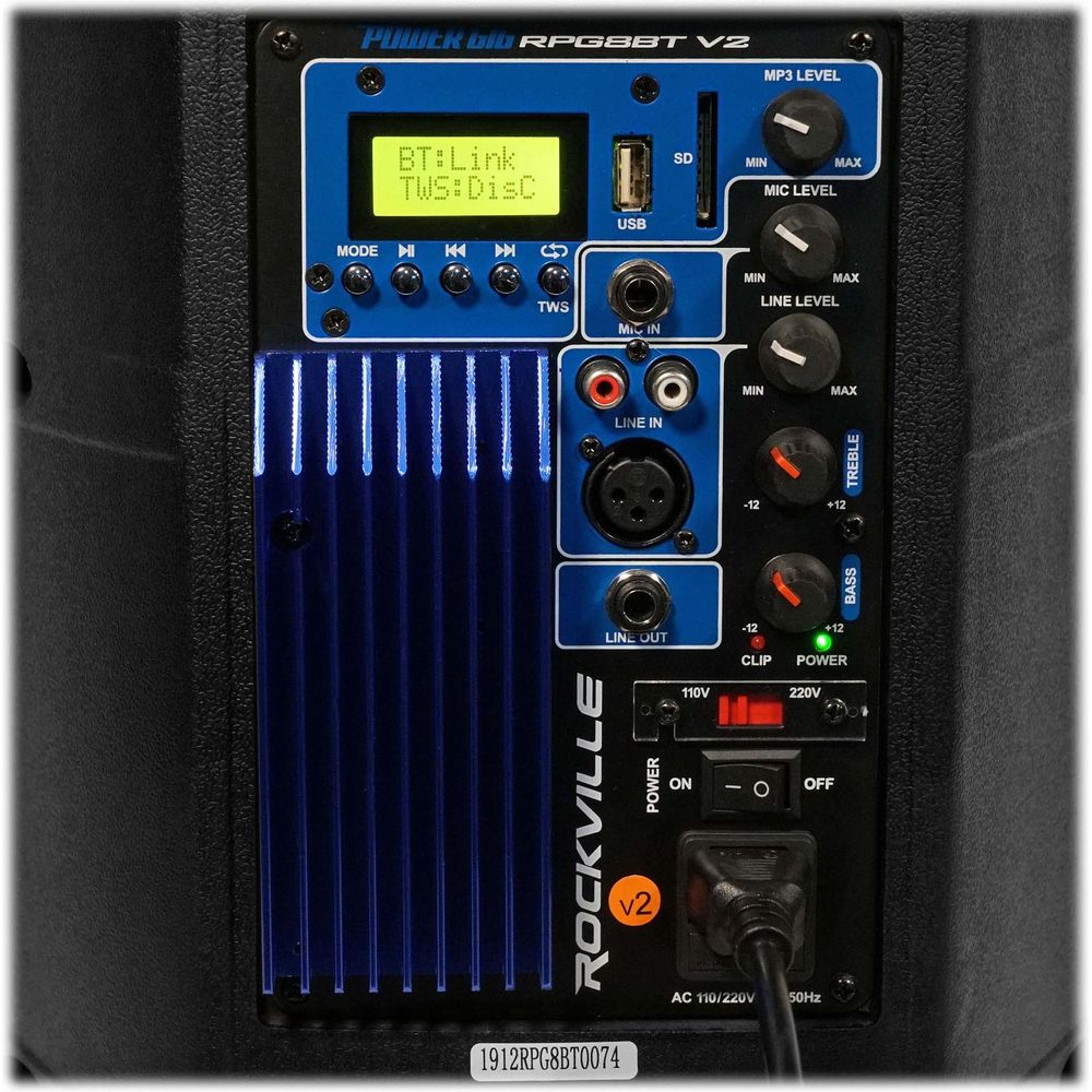 (2) RPG8BT 8" 800W Powered Bluetooth/USB DJ Speakers + Stands + Cables