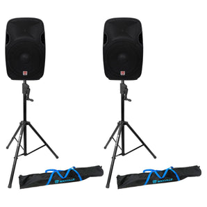 (2) Rockville SPGN154 15" Passive 1600W DJ PA Speakers+Crank-Up Speaker Stands