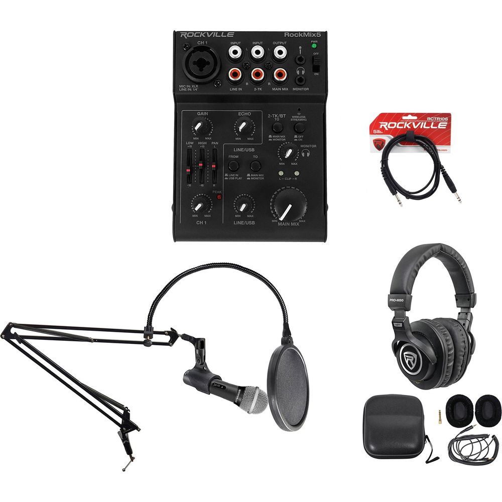 1-Person Podcast Podcasting Recording Kit w/Mic+Boom+Headphones