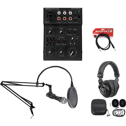 1-Person Podcast Podcasting Recording Kit w/Mic+Boom+Headphones